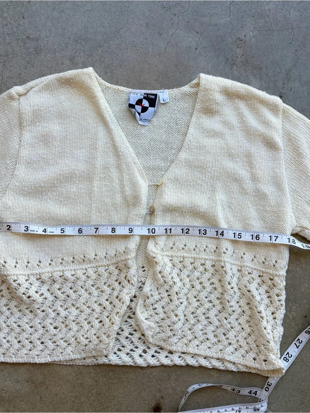 Cream Openwork Knit Women's Sweater Cardigan